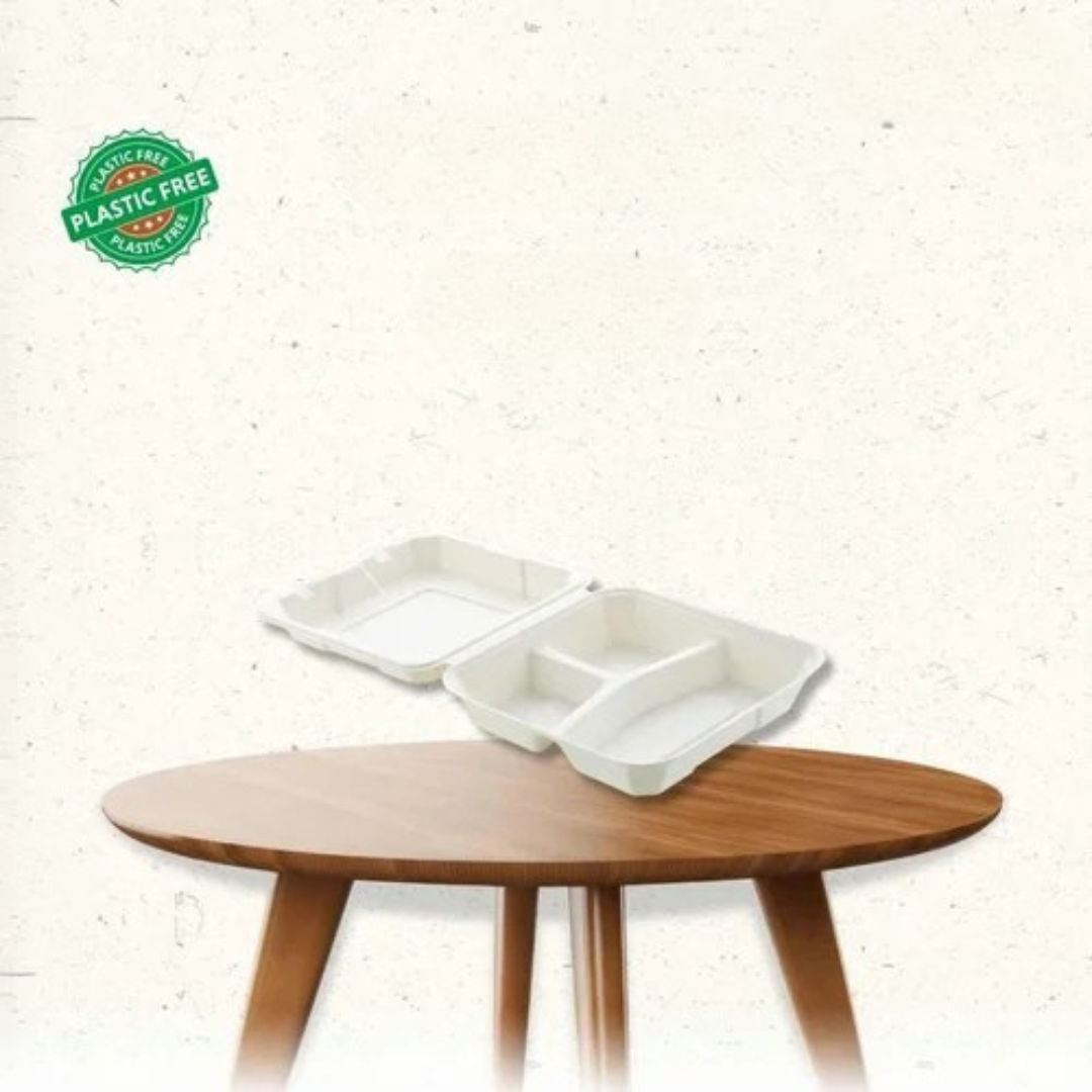 8X8 3 Compartments Clampshell Bagasse